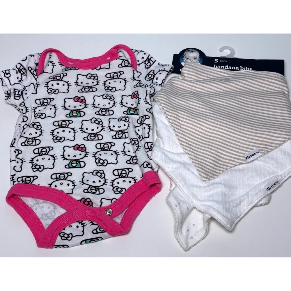 0-3 month lot of 6 baby‎ girl Disney Hello Kitty Bodysuit Romper Bib ruffle new
